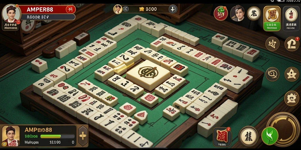 Screenshot gameplay seru dari AMPER88 yang menampilkan ubin Mahjong.