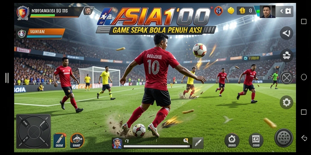 Menampilkan aksi seru gameplay sepak bola di ASIA100.