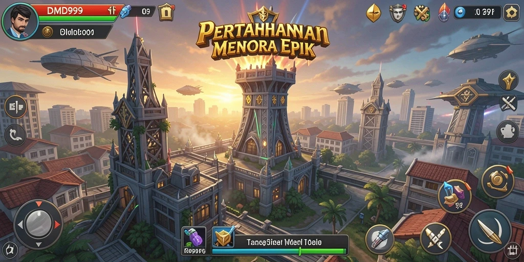 Tangkapan layar gameplay DMD999 yang menampilkan aksi menara pertahanan.