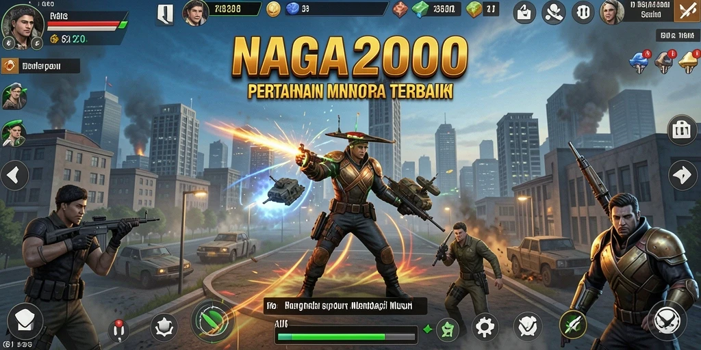 Tampilan gameplay NAGA2000 dengan menara dan musuh yang beragam.