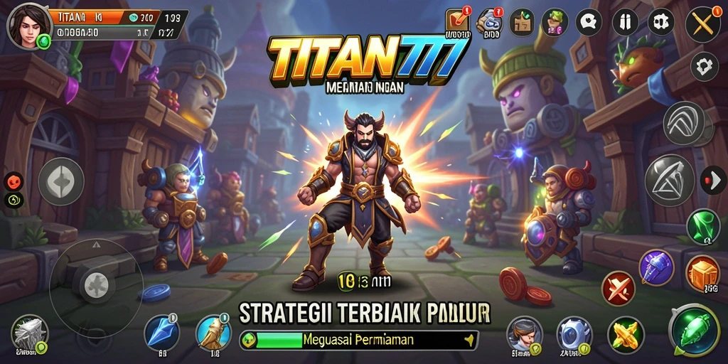 Screenshot dari gameplay strategi yang intens dalam TITAN777.